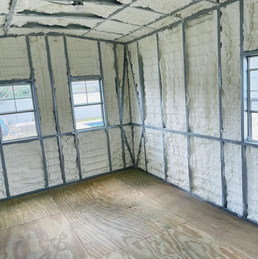 Closed-cell spray foam insulation applied to wall cavities in a residential project in Venersborg